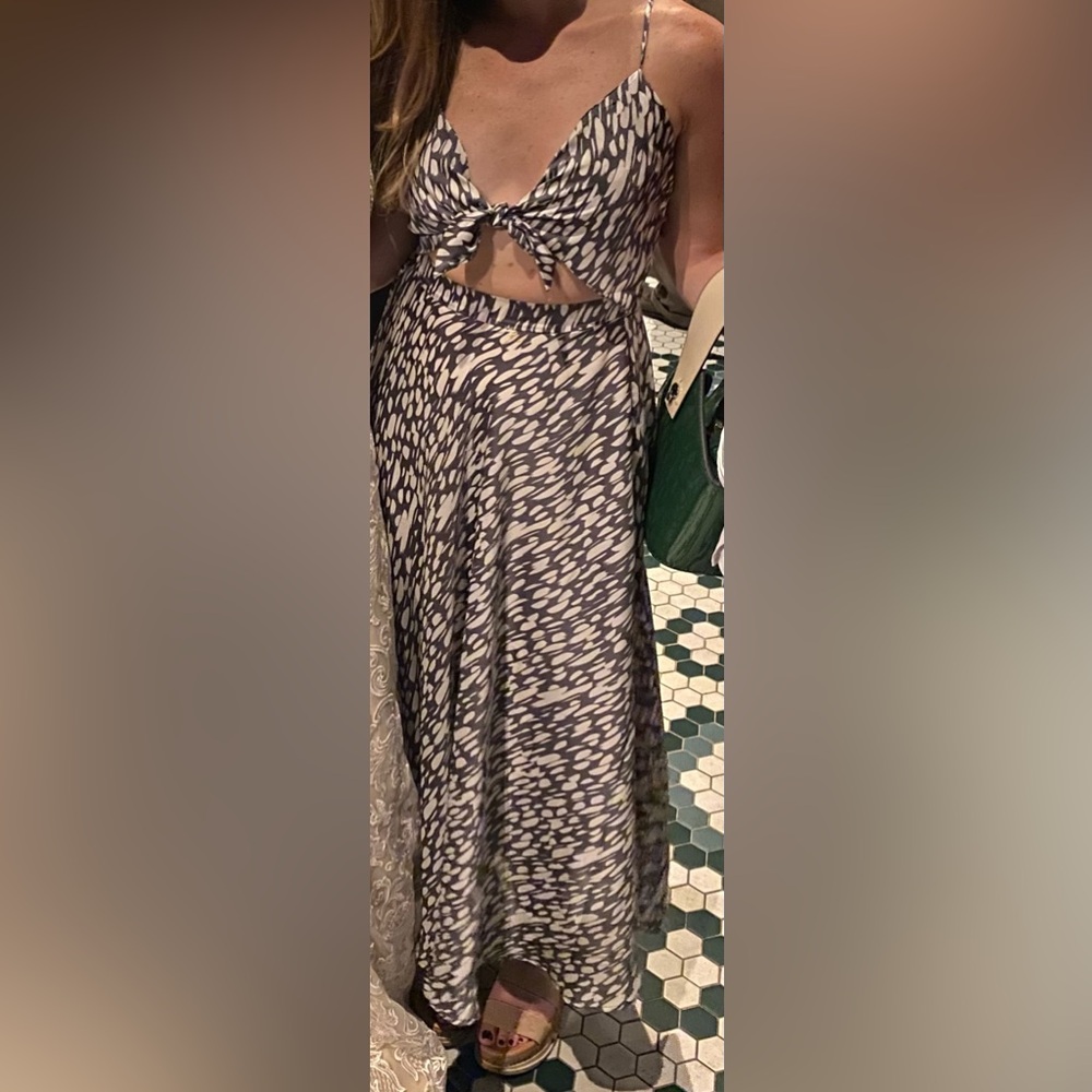 Price Drop! Printed satin flowy midi dress with cutout